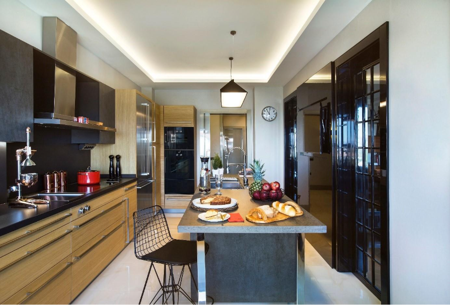 Kitchen island with overhead lighting feature