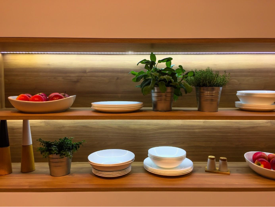 Floor-level illumination and Cabinet plinths in the kitchen design